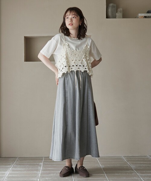 coen（コーエン）の「コットンレーヨンデニムパネルフレアスカート（スカート・レディース・ライトグレー/コバルトブルー/ネイビー・M/L）」の7枚目の写真