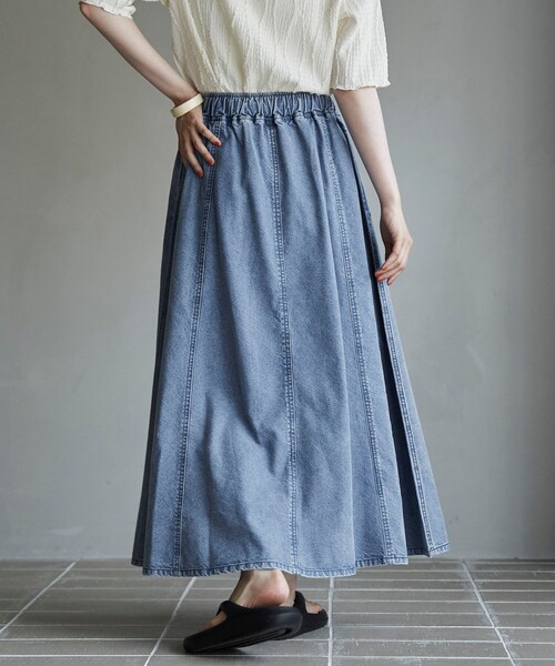 coen（コーエン）の「コットンレーヨンデニムパネルフレアスカート（スカート・レディース・ライトグレー/コバルトブルー/ネイビー・M/L）」の12枚目の写真