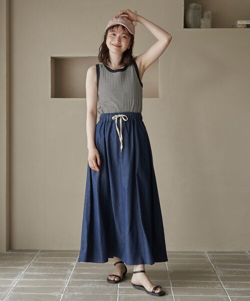 coen（コーエン）の「コットンレーヨンデニムパネルフレアスカート（スカート・レディース・ライトグレー/コバルトブルー/ネイビー・M/L）」の19枚目の写真