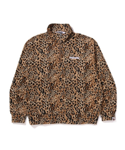 WILD LEOPARD PATTERN RELAXED FIT HALF ZIP SWEATSHIRT