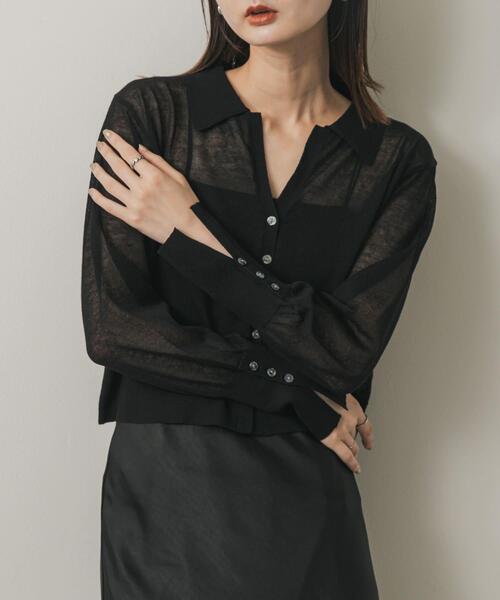 SENSE OF PLACE by URBAN RESEARCH（センスオブプレイスバイアーバンリサーチ）の「シアースキッパーカーディガン（カーディガン/ボレロ・レディース・キャメル/ブラック/ライトブルー・ONE）」の2枚目の写真