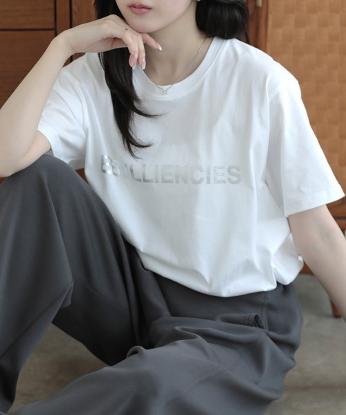 SUNFLOWER EIGHT(サンフラワーエイト)の「箔プリントTシャツ(Tシャツ/カットソー・レディース・ホワイト×シルバー/ブラック×シルバー/ホワイト×ゴールド/チャコール・M/S/L)」の17枚目の写真