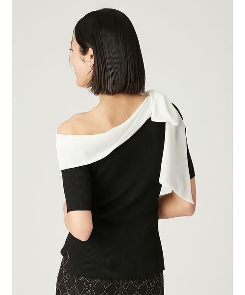 FRAY I.D シフォンリボンオフショルニット ブラック シフォンリボンオフショルニット（ニット）｜FRAY I.D（フレイ