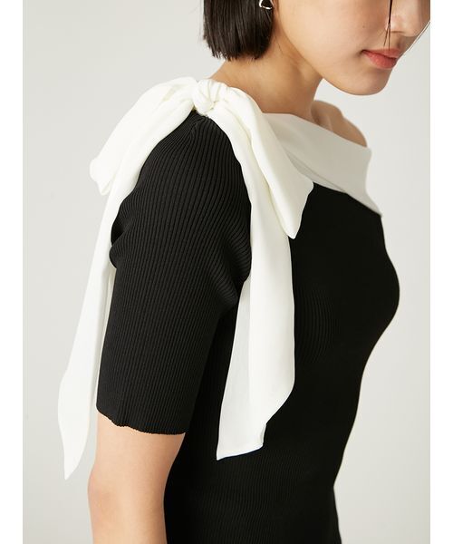 FRAY I.D（フレイアイディー）の「シフォンリボンオフショルニット（ニット/セーター・レディース・ブラウン/ブラック/ブルー・F）」の11枚目の写真