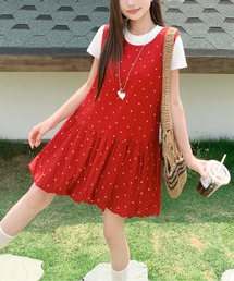 赤ドット　ワンピース♡丸襟・白リボンタイプ♡白色ドロワーズ 赤ドット ワンピース♡丸襟 白リボンタイプ♡水玉 子供服 Remyu
