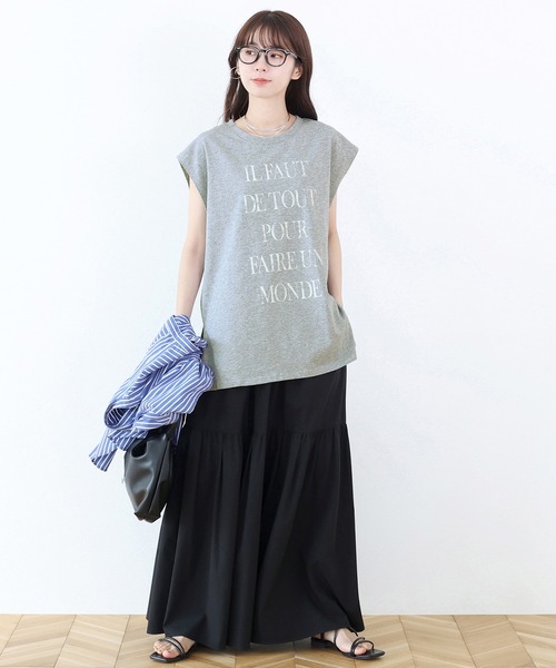 Aletta vita(アレッタビータ)の「綿天竺ロゴフレンチカットソー(Tシャツ/カットソー・レディース・杢グレー/オフホワイト・M)」の6枚目の写真