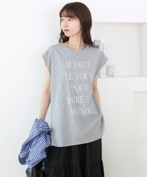 Aletta vita(アレッタビータ)の「綿天竺ロゴフレンチカットソー(Tシャツ/カットソー・レディース・杢グレー/オフホワイト・M)」の4枚目の写真