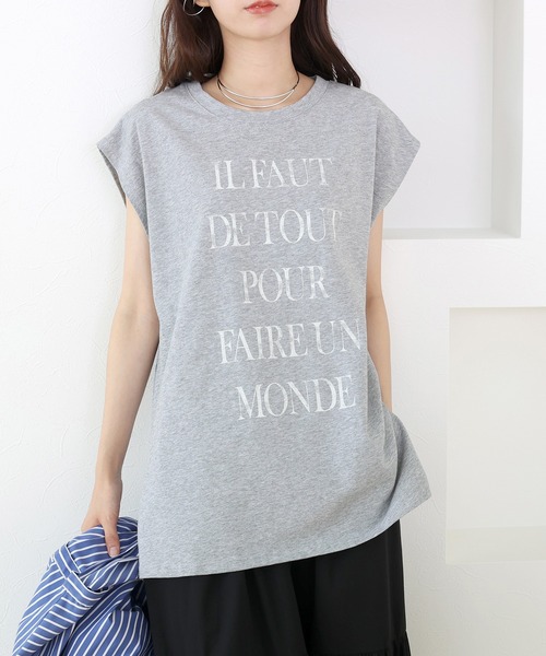 Aletta vita(アレッタビータ)の「綿天竺ロゴフレンチカットソー(Tシャツ/カットソー・レディース・杢グレー/オフホワイト・M)」の3枚目の写真