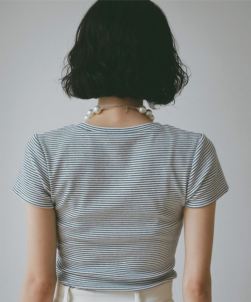 EIMY ISTOIRE（エイミーイストワール）の「ボーダーリブＴシャツ（Tシャツ/カットソー・レディース・ホワイト/サックスブルー/ピンク・F）」の6枚目の写真