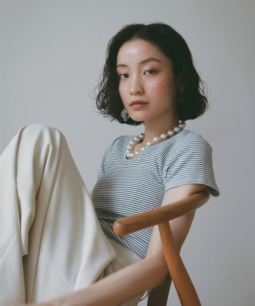 EIMY ISTOIRE（エイミーイストワール）の「ボーダーリブＴシャツ（Tシャツ/カットソー・レディース・ホワイト/サックスブルー/ピンク・F）」の8枚目の写真