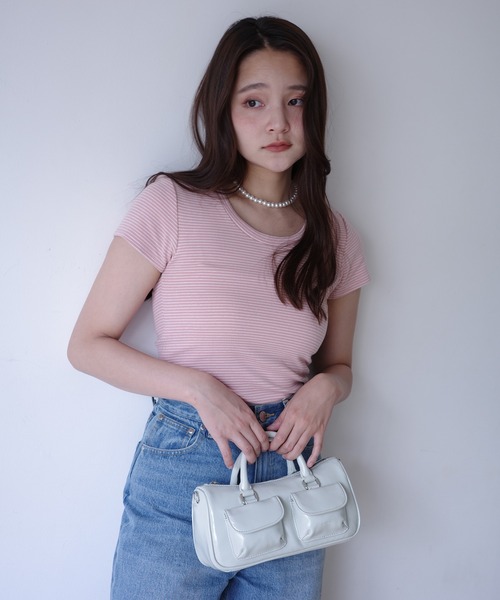 EIMY ISTOIRE（エイミーイストワール）の「ボーダーリブＴシャツ（Tシャツ/カットソー・レディース・ホワイト/サックスブルー/ピンク・F）」の16枚目の写真