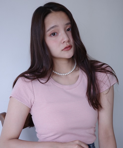 EIMY ISTOIRE（エイミーイストワール）の「ボーダーリブＴシャツ（Tシャツ/カットソー・レディース・ホワイト/サックスブルー/ピンク・F）」の19枚目の写真