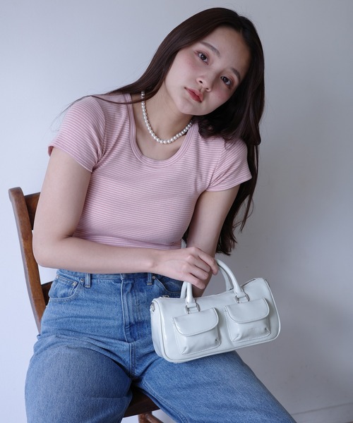 EIMY ISTOIRE（エイミーイストワール）の「ボーダーリブＴシャツ（Tシャツ/カットソー・レディース・ホワイト/サックスブルー/ピンク・F）」の18枚目の写真