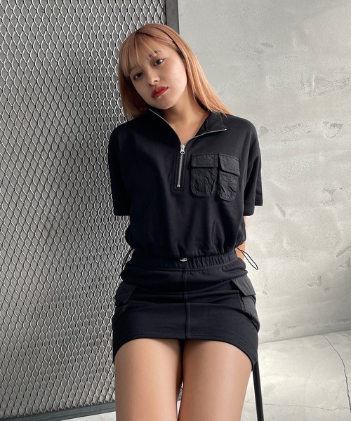 ROGER AND RAW(ロジャーアンドロウ)の「【セットアップ/上下セット】ナイロンドッキングTシャツ&スカートセット(ワンピース・レディース・ブラック/スミクロ/ブラウン/カーキ・FREE)」の12枚目の写真