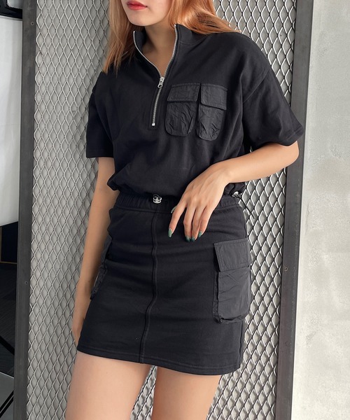 ROGER AND RAW(ロジャーアンドロウ)の「【セットアップ/上下セット】ナイロンドッキングTシャツ&スカートセット(ワンピース・レディース・ブラック/スミクロ/ブラウン/カーキ・FREE)」の5枚目の写真