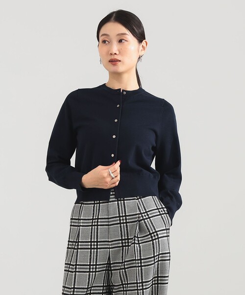 Demi-Luxe BEAMS（デミルクス ビームス）の「16ゲージ クルーネックカーディガン［手洗い可］（カーディガン/ボレロ・レディース・ネイビー/パープル系その他2/ホワイト・ONE SIZE）」の3枚目の写真