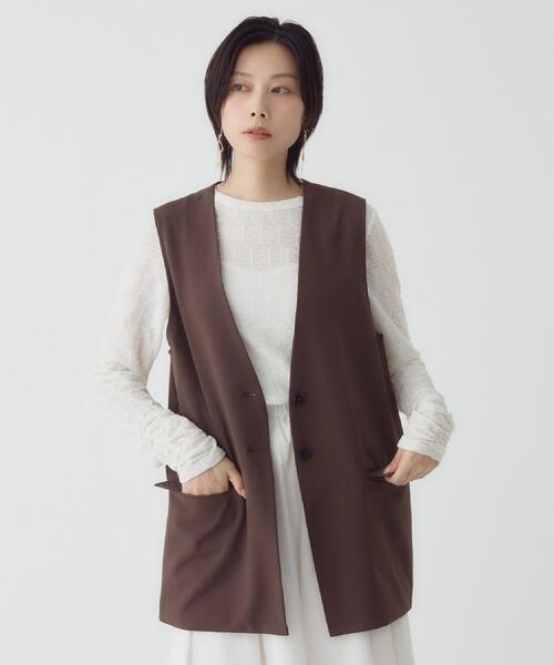 THE SHOP TK (ザ ショップ ティーケー )の「ノーカラージレ【セットアップ可/洗濯機OK】(ベスト・レディース・ベージュ/チャコールグレー/ダークブラウン/ブラック・12/13)」の1枚目の写真