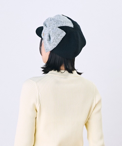 CA4LA♥チュール付きツイードキャスケット♥パール無し DIP8(ONESIZE WHITExBLACK): キャスケット｜帽子通販｜CA4LA