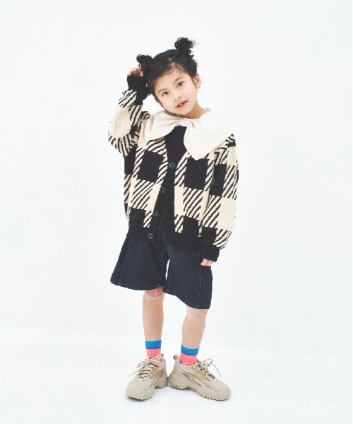 セール】【綿100％】ブロックチェックニットカーディガン