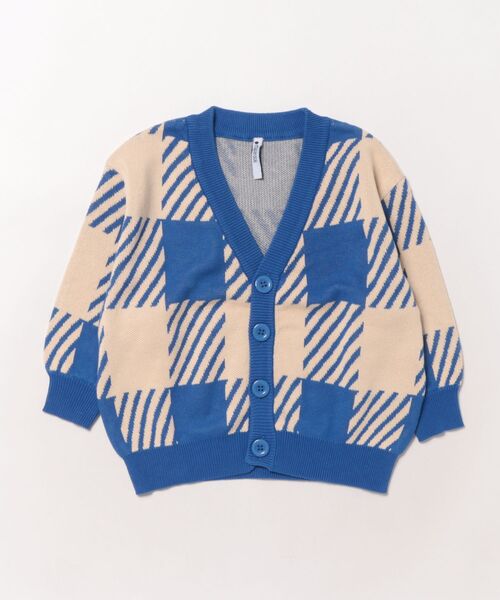 セール】【綿100％】ブロックチェックニットカーディガン
