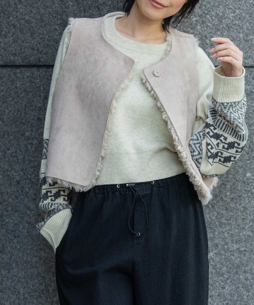 Munich（ミューニック）の「カーリーフェイクファー×シープボアリバーシブルジレ（その他アウター・レディース・カーキ/ライトベージュ/ブラック・FREE）」の21枚目の写真