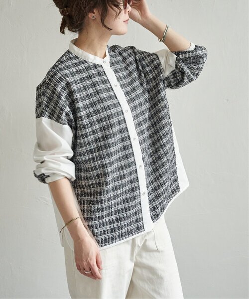 LBC（エルビーシー）の「異素材切り替えシャツ（シャツ/ブラウス・レディース・ブラック/グレー/ミント・M）」の2枚目の写真