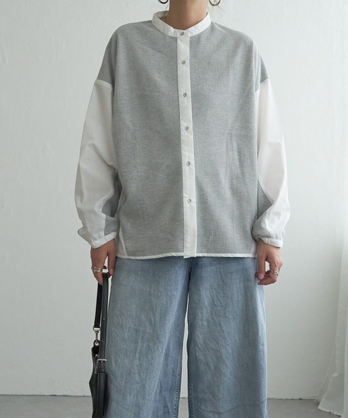 LBC（エルビーシー）の「異素材切り替えシャツ（シャツ/ブラウス・レディース・ブラック/グレー/ミント・M）」の4枚目の写真