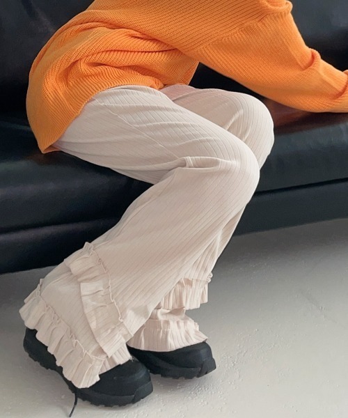 yuue' ( wear )（ユーイ）の「フリルフレアリブパンツ（その他パンツ・レディース・ブラック/アイボリー/グレー・FREE）」の7枚目の写真