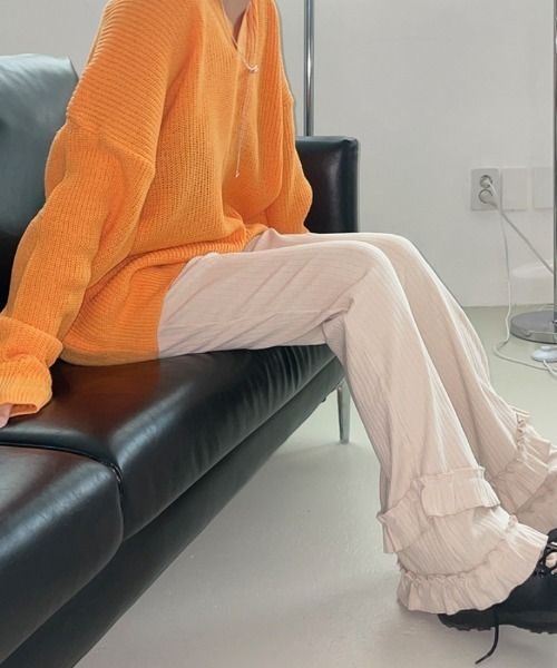 yuue' ( wear )（ユーイ）の「フリルフレアリブパンツ（その他パンツ・レディース・ブラック/アイボリー/グレー・FREE）」の5枚目の写真