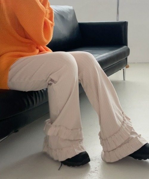 yuue' ( wear )（ユーイ）の「フリルフレアリブパンツ（その他パンツ・レディース・ブラック/アイボリー/グレー・FREE）」の8枚目の写真