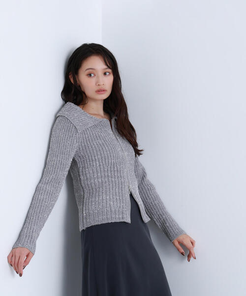 NATURAL BEAUTY BASIC(ナチュラルビューティーベーシック)の「◇ラメシャギージップニット(カーディガン/ボレロ・レディース・ベージュ/ピンク/グレー・FREE)」の4枚目の写真
