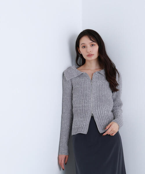 NATURAL BEAUTY BASIC(ナチュラルビューティーベーシック)の「◇ラメシャギージップニット(カーディガン/ボレロ・レディース・ベージュ/ピンク/グレー・FREE)」の8枚目の写真