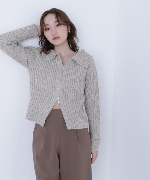 NATURAL BEAUTY BASIC(ナチュラルビューティーベーシック)の「◇ラメシャギージップニット(カーディガン/ボレロ・レディース・ベージュ/ピンク/グレー・FREE)」の21枚目の写真