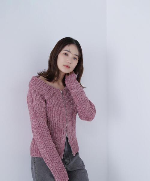 セール】◇ラメシャギージップニット（カーディガン/ボレロ）｜NATURAL