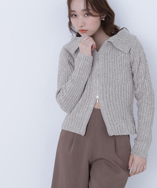 NATURAL BEAUTY BASIC(ナチュラルビューティーベーシック)の「◇ラメシャギージップニット(カーディガン/ボレロ・レディース・ベージュ/ピンク/グレー・FREE)」の3枚目の写真