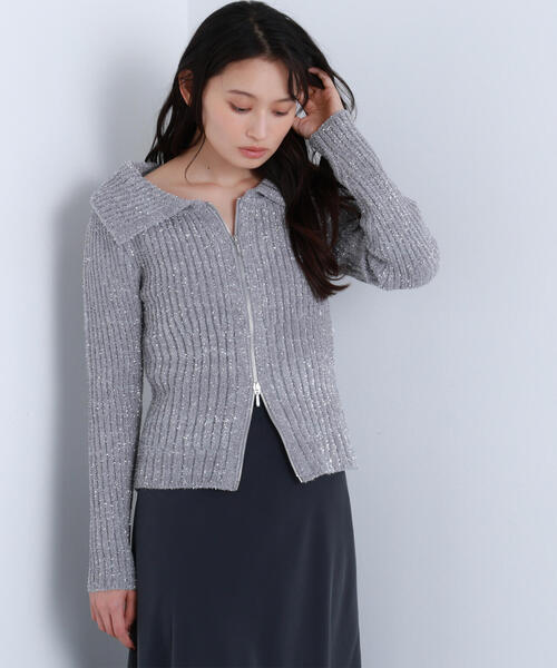 セール】◇ラメシャギージップニット（カーディガン/ボレロ）｜NATURAL