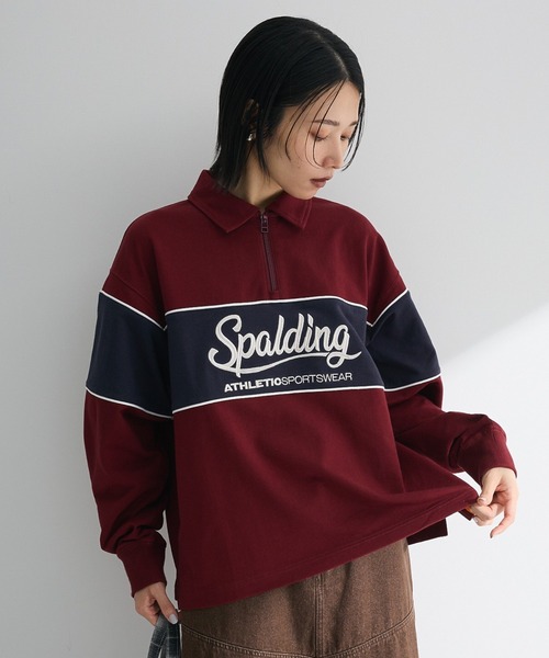 Green Parks(グリーンパークス)の「SPALDING別注 ハーフZIPスウェット(スウェット・レディース・ボルドー/アイボリー/ネイビー・FREE)」の1枚目の写真