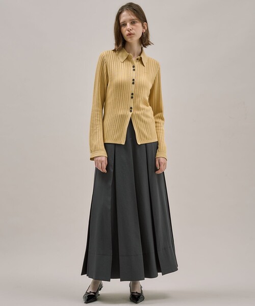 PUBLIC TOKYO(パブリックトウキョウ)の「【完売間近】ストライプラインシャツニット(ポロシャツ・レディース・ネイビー/イエロー・FREE)」の8枚目の写真