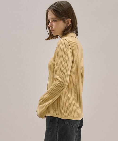 PUBLIC TOKYO(パブリックトウキョウ)の「【完売間近】ストライプラインシャツニット(ポロシャツ・レディース・ネイビー/イエロー・FREE)」の11枚目の写真
