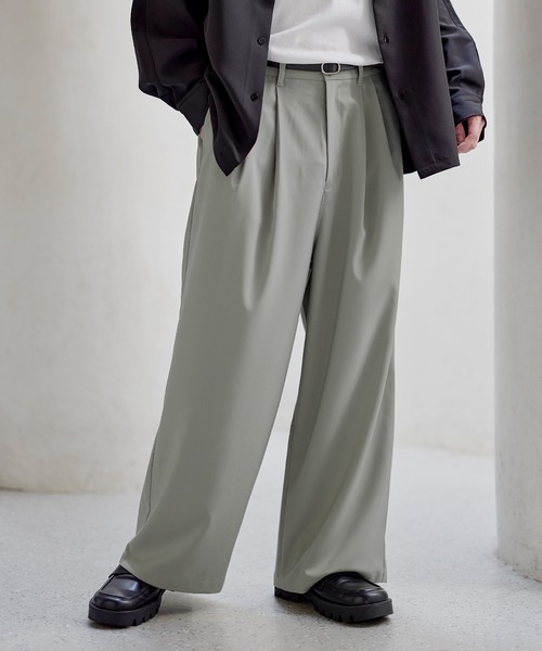 防シワ】2タックワイドストレートバギースラックス（スラックス