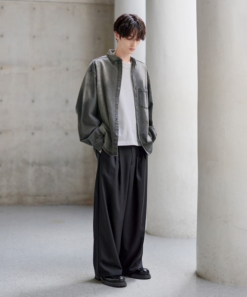 防シワ】2タックワイドストレートバギースラックス（スラックス