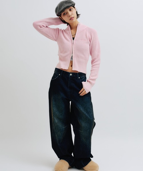 atmos pink（アトモスピンク）の「atmos pink Washed Zip Up Knit / アトモス ピンク ウォッシュ ジップアップ ニット（ニット/セーター・レディース・ピンク/チャコール・FREE）」の10枚目の写真