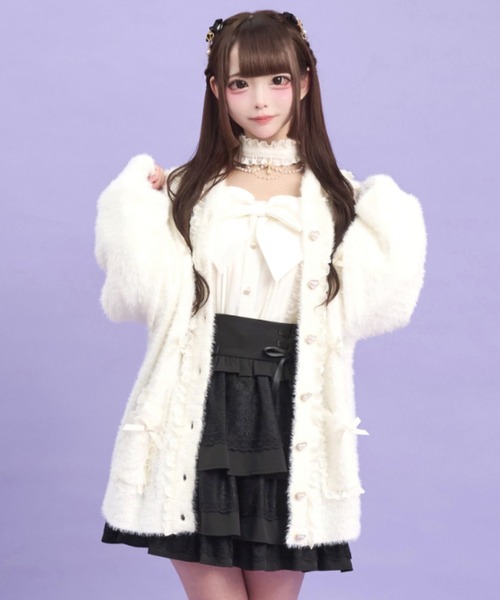 Secret Honey（シークレットハニー）の「フード付フェザーニットカーディガン（ニット/セーター・レディース・オフホワイト/ブラック/ピンク・FREE）」の2枚目の写真