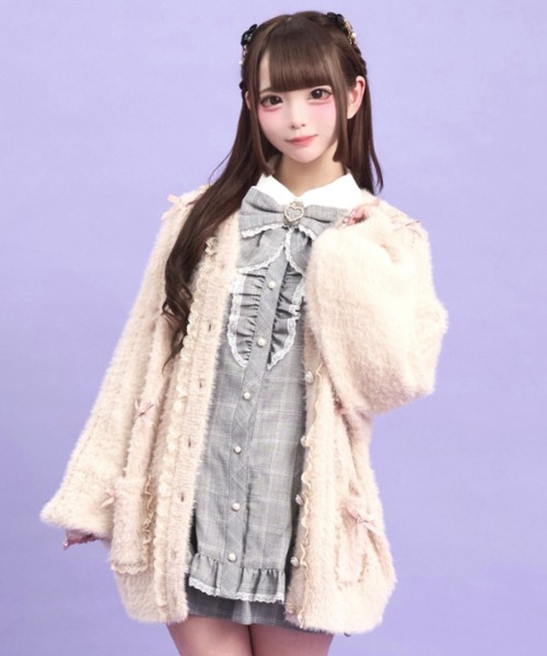 Secret Honey（シークレットハニー）の「フード付フェザーニットカーディガン（ニット/セーター・レディース・オフホワイト/ブラック/ピンク・FREE）」の3枚目の写真