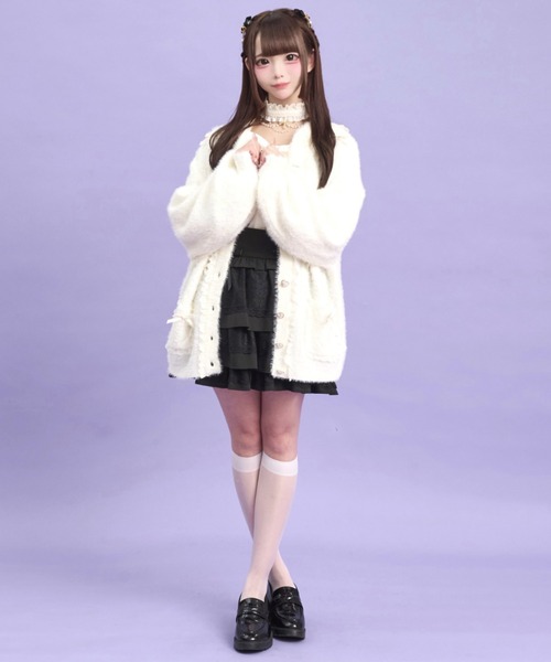 Secret Honey（シークレットハニー）の「フード付フェザーニットカーディガン（ニット/セーター・レディース・オフホワイト/ブラック/ピンク・FREE）」の4枚目の写真