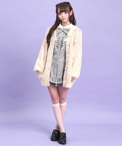 Secret Honey（シークレットハニー）の「フード付フェザーニットカーディガン（ニット/セーター・レディース・オフホワイト/ブラック/ピンク・FREE）」の9枚目の写真