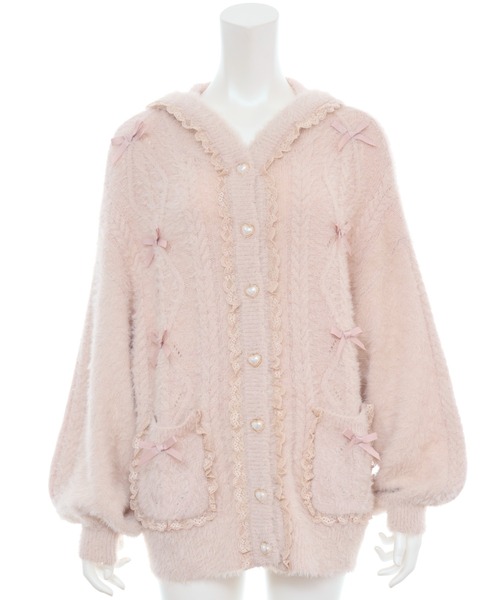 Secret Honey（シークレットハニー）の「フード付フェザーニットカーディガン（ニット/セーター・レディース・オフホワイト/ブラック/ピンク・FREE）」の7枚目の写真