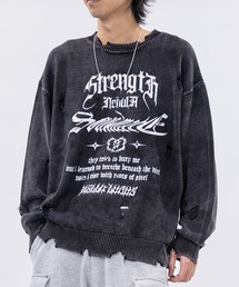 Jungle Storm（ジャングルストーム）の「【13】ウォッシュ加工 フロントプリント ダメージニット（ニット/セーター）」