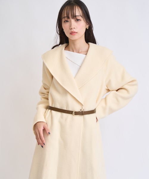 セール】ベルト付きショールカラーウールリバーコート（チェスター