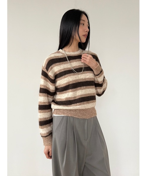 Didot.showroom（ディドット ショールーム）の「配色ボーダーラウンドニット（ニット/セーター・レディース・ブラック/グレー/ブラウン・FREE）」の10枚目の写真